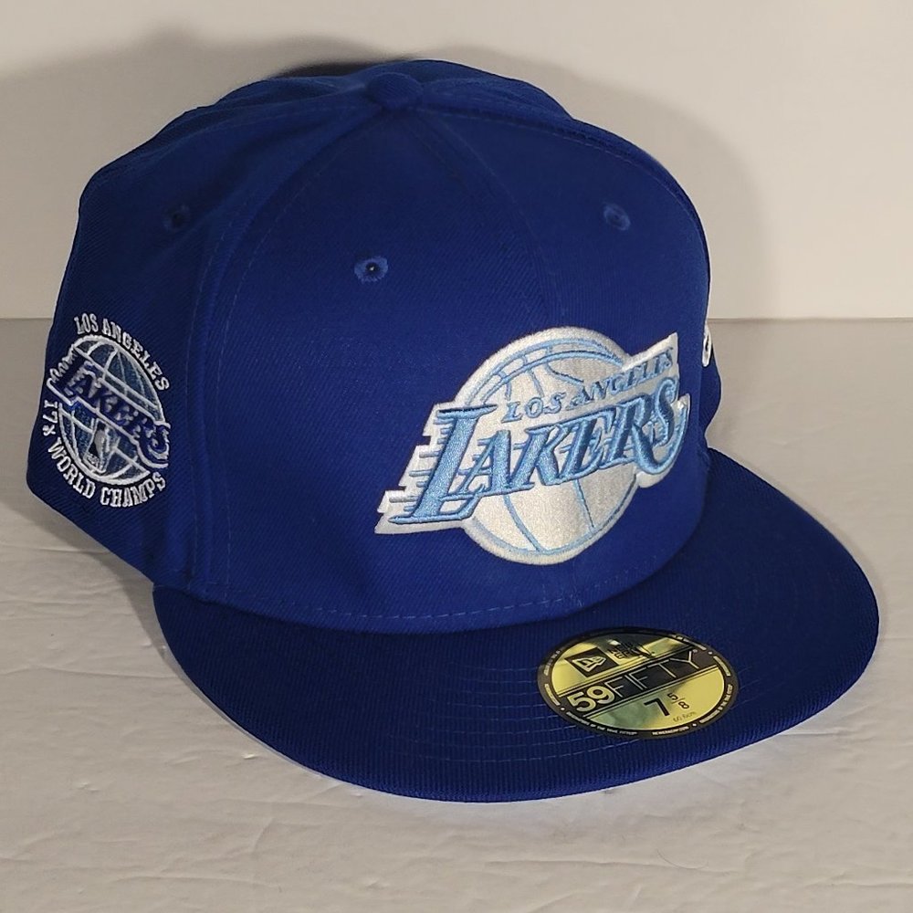 New Era LA Lakers Pro Image Exclusive NBA 59FIFTY Fitted Hat Blue Multiple Sizes